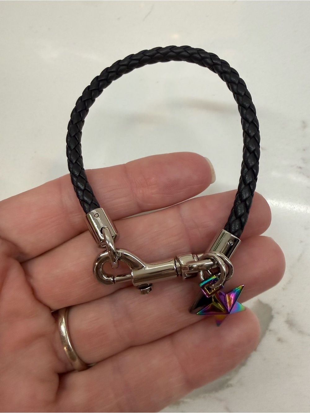 Coach Black Braided Leather Bracelet with Iridescent Star Charm - Picture 3 of 4